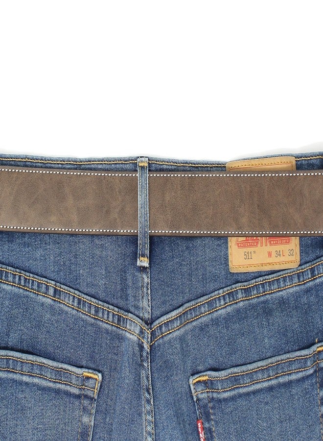 BC Belts حزام جلدي من بي سي بيلتس بنسيج عتيق وخياطة ملونة، عرضه 1.5 بوصة، مزود بأزرار كبس (بني/أبيض - مقاس XS) - Image 5